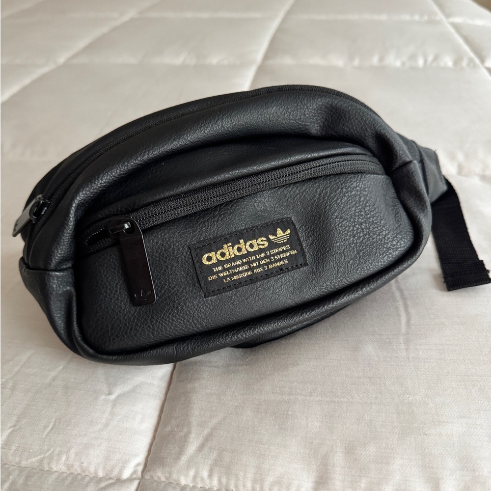 adidas Black Faux-Leather Waist Pack with Gold Logo